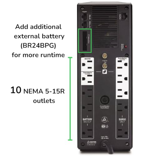 APC UPS 1500VA Battery Backup Surge Protector, BR1500G Backup Battery Power Supply with AVR