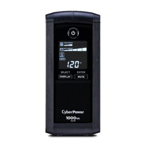 CyberPower CP1000AVRLCD Intelligent LCD UPS System, 1000VA/600W, 9 Outlets, AVR, Mini-Tower, Black