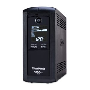 CyberPower CP1000AVRLCD Intelligent LCD UPS System, 1000VA/600W, 9 Outlets, AVR, Mini-Tower, Black