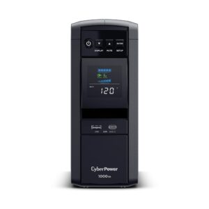 CyberPower CP1000PFCLCD PFC Sinewave UPS System, 1000VA/600W, 10 Outlets, AVR, Mini-Tower, Black