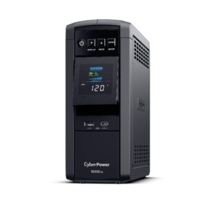 CyberPower CP1000PFCLCD PFC Sinewave UPS System, 1000VA/600W, 10 Outlets, AVR, Mini-Tower, Black