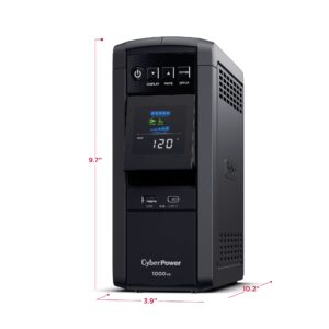 CyberPower CP1000PFCLCD PFC Sinewave UPS System, 1000VA/600W, 10 Outlets, AVR, Mini-Tower, Black