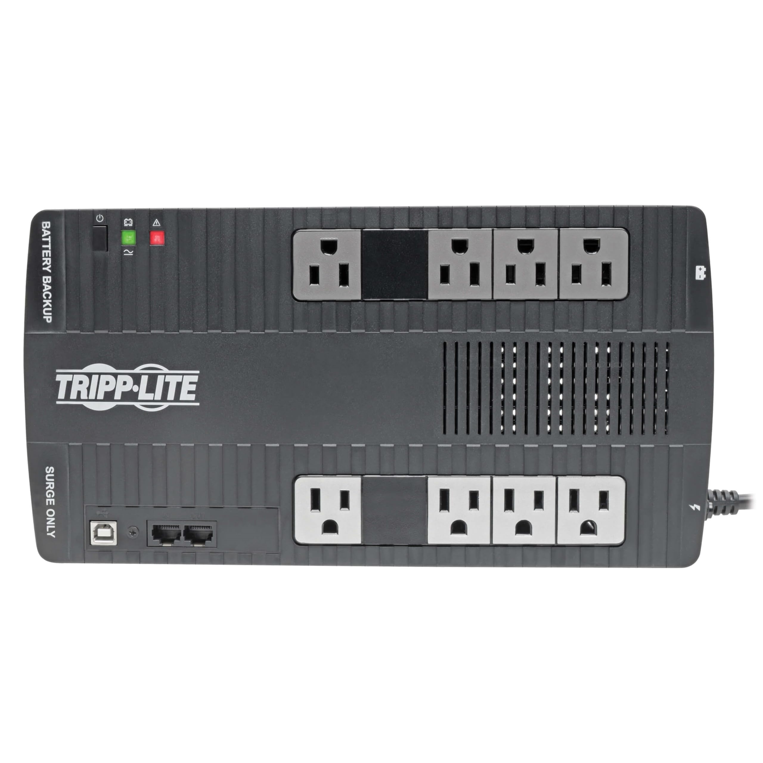 Tripp Lite 700VA UPS Battery Backup Surge Protector, AVR Automatic Voltage Regulation, 8-Outlet Uninterruptible Power Supply, Dataline Protection, 3-Year Warranty & $100,000 Insurance (AVR700U)