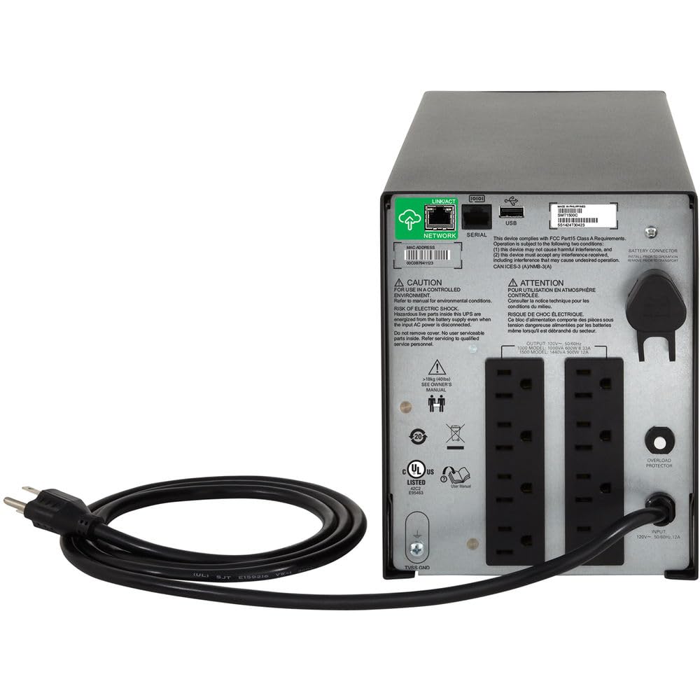 APC Smart-UPS C1000 Battery Backup & Surge Protector SmartConnect with Ethernet Cable, Wire Ties & Cleaning Kit