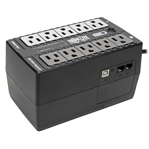 Tripp Lite 550VA UPS Battery Backup Surge Protector Efficient ENERGY-STAR Certified, AVR, 8-Outlet Uninterruptible Power Supply, Dataline Protection, 3-Year Warranty & $100,000 Insurance (ECO550UPS)