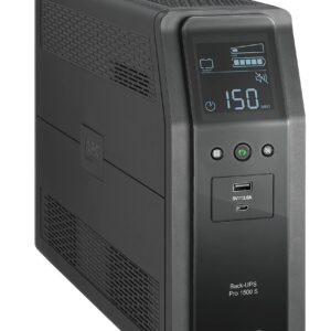 APC UPS BR1500MS, 1500VA Sine Wave UPS Battery Backup & Surge Protector, Backup Battery with AVR and LCD Display, 2 USB Charging Ports, Uninterruptible Power Supply, APC Back-UPS Pro Series (Renewed)