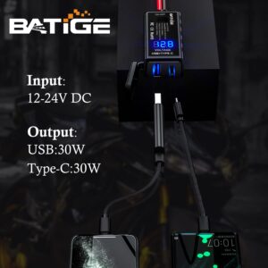 BATIGE Motorcycle USB Charger SAE to USB Adapter Type C and Quick Charge USB 3.0 with Voltmeter, ON/Off Switch and 3.6FT SAE Extension Cable Waterproof 3 Install Options for GPS Smartphone Camera