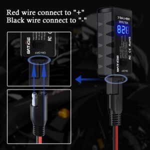 BATIGE Motorcycle USB Charger SAE to USB Adapter Type C and Quick Charge USB 3.0 with Voltmeter, ON/Off Switch and 3.6FT SAE Extension Cable Waterproof 3 Install Options for GPS Smartphone Camera