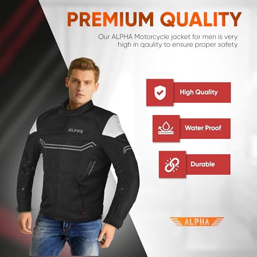 Motorcycle Jacket For Men Enduro Dualsport Riding High Visibility Dirtbike Ce Armor Waterproof All Season (BLACK, X-LARGE)