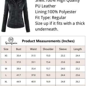 Springrain Women's Faux Leather Jacket Moto Biker Coat with Detachable Hood Motorcycle Jacket (XX-Large, Black)