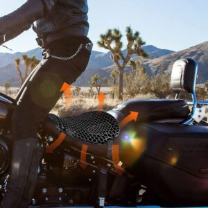 ELCYCO Universal Motorcycle Gel Seat Cushion 3D Honeycomb Shock Absorbing Seat Pad with Motorcycle Seat Cover for Comfortable Long Ride