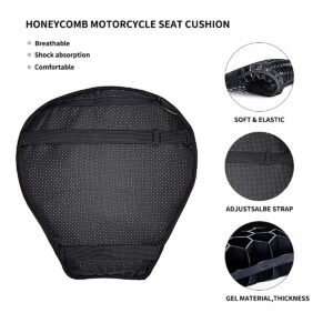 ELCYCO Universal Motorcycle Gel Seat Cushion 3D Honeycomb Shock Absorbing Seat Pad with Motorcycle Seat Cover for Comfortable Long Ride