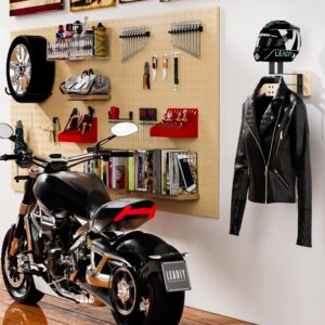 Leadiy Motorcycle Helmet Holder, Helmet Holder Wall Mount,Motorcycle Helmet Rack with Jacket Hanger