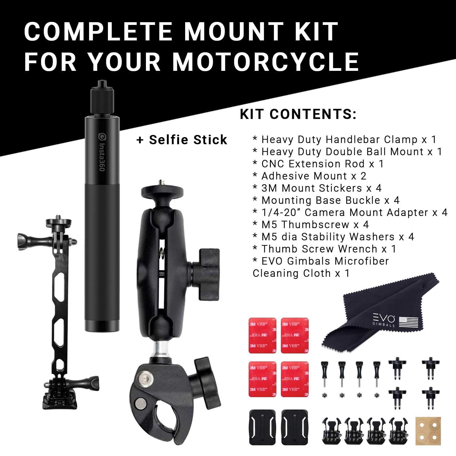 Insta360 Motorcycle Bundle with Invisible Selfie Stick- Complete Mounting Kit for Insta360 X4/X3/X2/X Cameras | Compatible with Insta360 GO 3/3S/GO2/ONE R/RS, EVO and GoPro 12/11/10/9/MAX (2 Items)