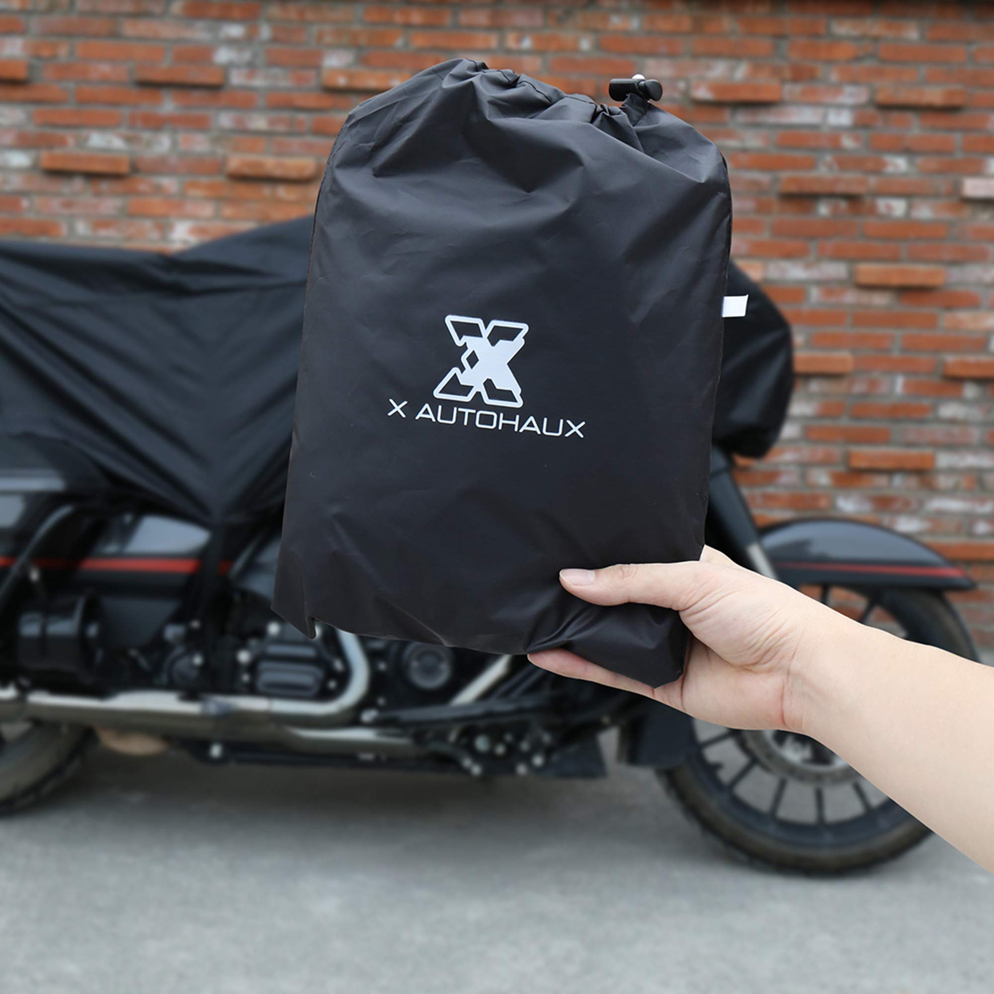 X AUTOHAUX Motorcycle Cover Lightweight Half Cover Outdoor Waterproof Rain Dust Protector Black XL for Most Full Dress Touring Cruiser