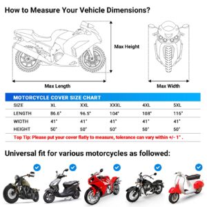 Favoto Motorcycle Cover Waterproof Outdoor - All Season Sun Protection with Lock-Holes Rain Snow Windproof Dustproof Universal Fit Motorbikes Vehicle Moped Cover, 96.5" x 41" x 50"