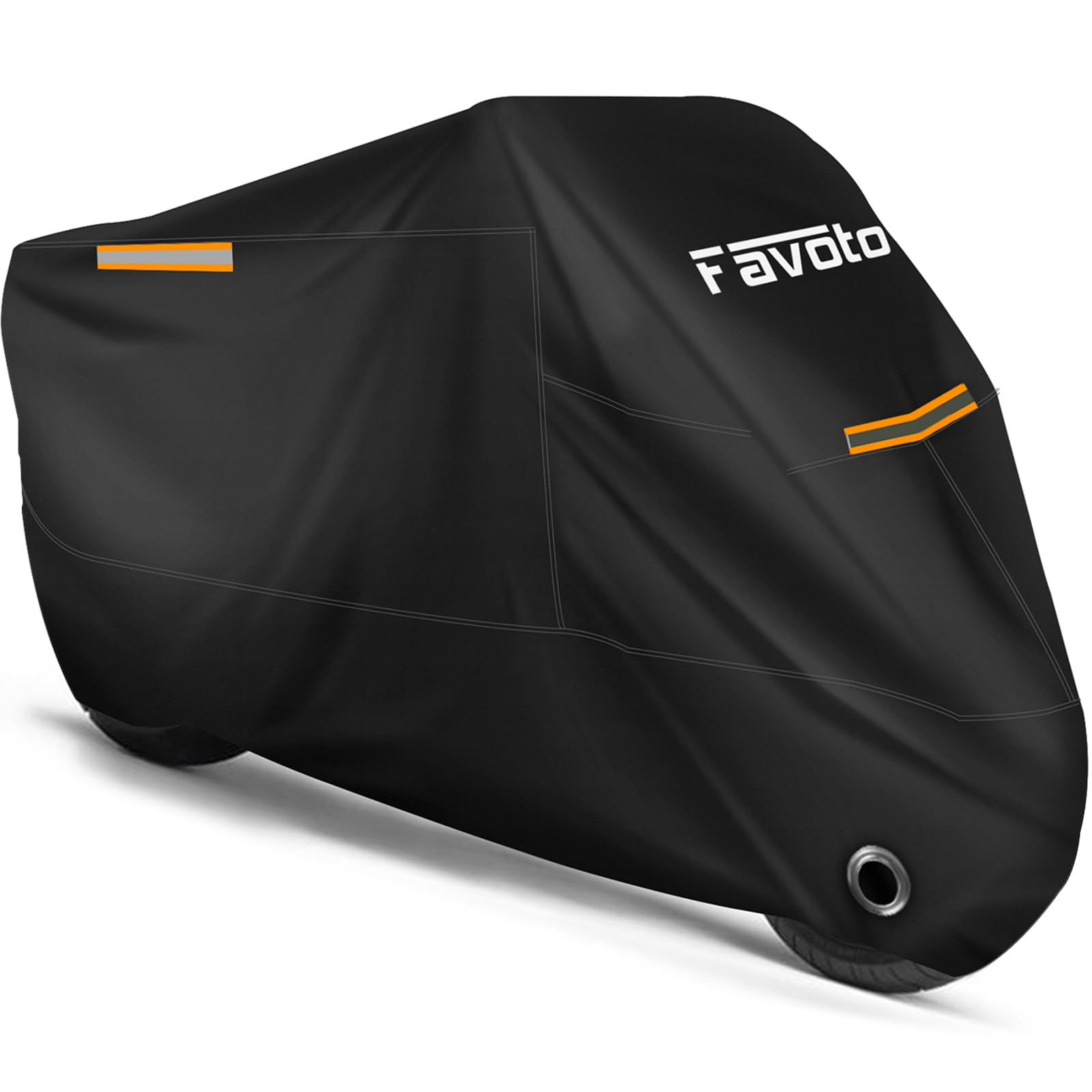 Favoto Motorcycle Cover Reflective Stripe Waterproof Outdoor Protection All Season Universal Premium Vehicle Cover with Lock-Holes & Storage Bag Fits up to 104" Motorcycles