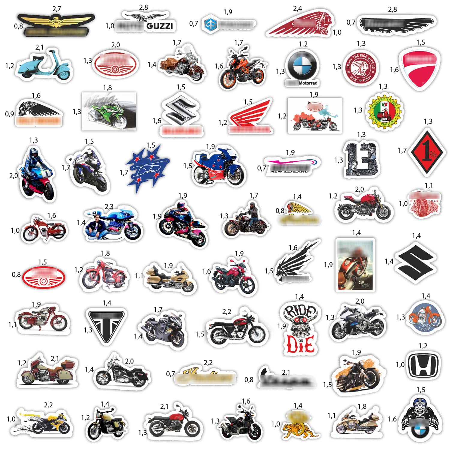 BulbaCraft 179 Pcs Motorcycle Stickers, Motorcycle Brand Stickers, Strong Adhesive & Waterproof Stickers for Adults, Small Stickers, Motorcycle Gifts for Men Vinyl Stickers