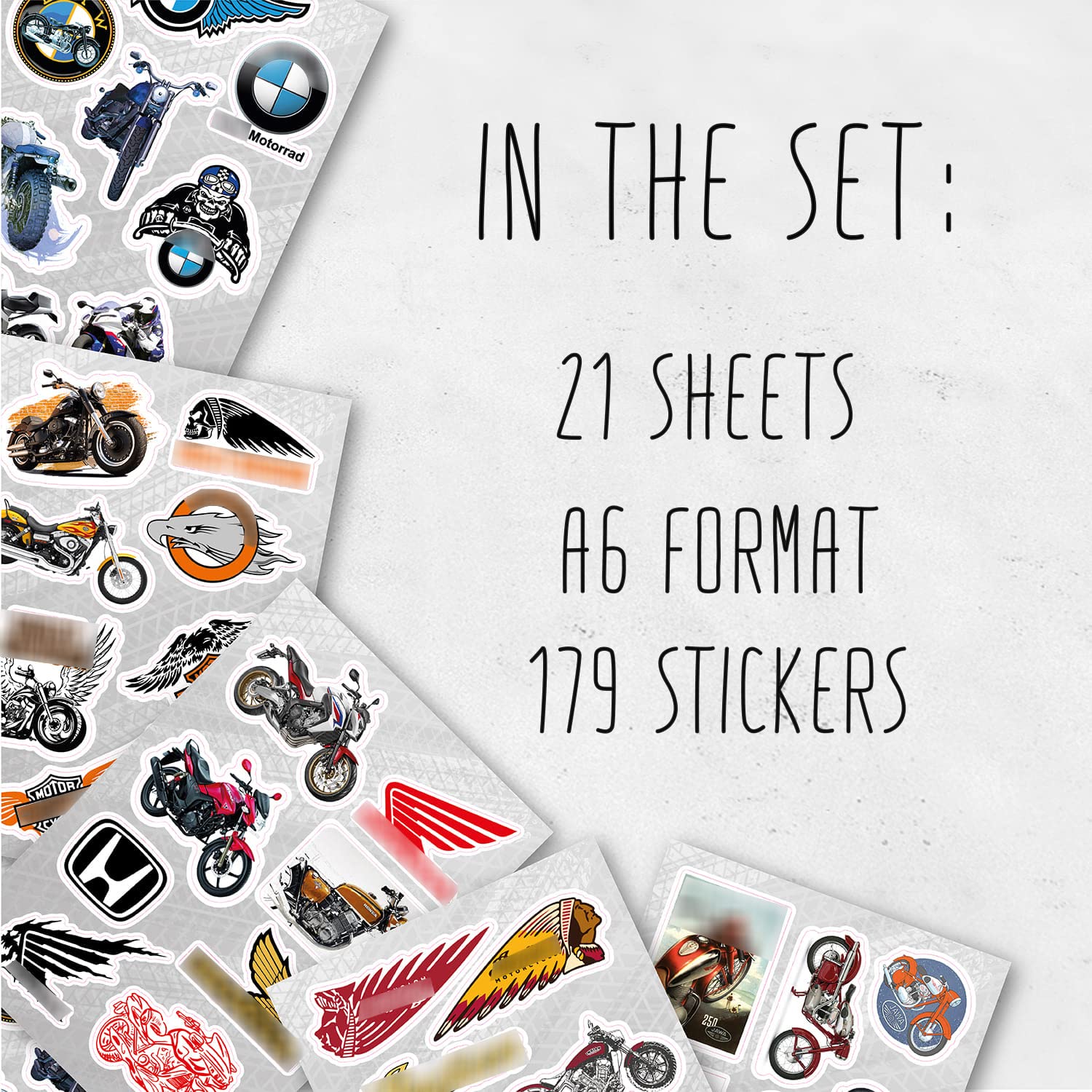 BulbaCraft 179 Pcs Motorcycle Stickers, Motorcycle Brand Stickers, Strong Adhesive & Waterproof Stickers for Adults, Small Stickers, Motorcycle Gifts for Men Vinyl Stickers