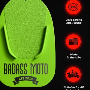 Badass Moto Motorcycle Kickstand Pads - Motorcycle Pads Durable Motorcycle Kickstand Plate, Biker Kick Stand, Motorcycle Stand Pad - Park Your Bike on Hot Pavement, Grass, Soft Ground - Go Fast Green