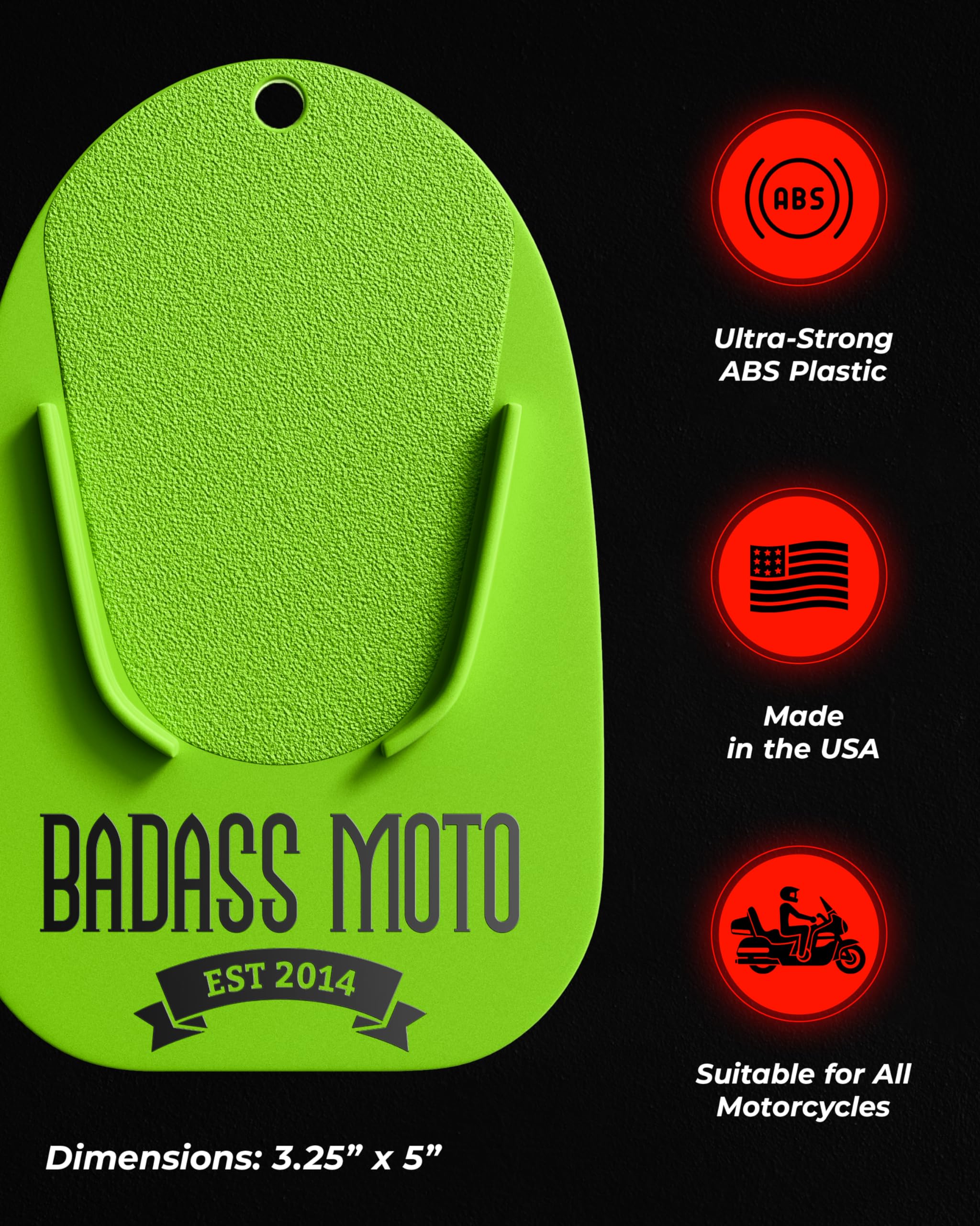 Badass Moto Motorcycle Kickstand Pads - Motorcycle Pads Durable Motorcycle Kickstand Plate, Biker Kick Stand, Motorcycle Stand Pad - Park Your Bike on Hot Pavement, Grass, Soft Ground - Go Fast Green