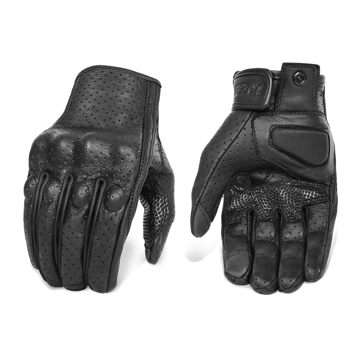 Updated Breathable Leather Motorcycle Gloves with Knuckle Armored Motorbike Gloves for Men (Updated,Perforated, XL)