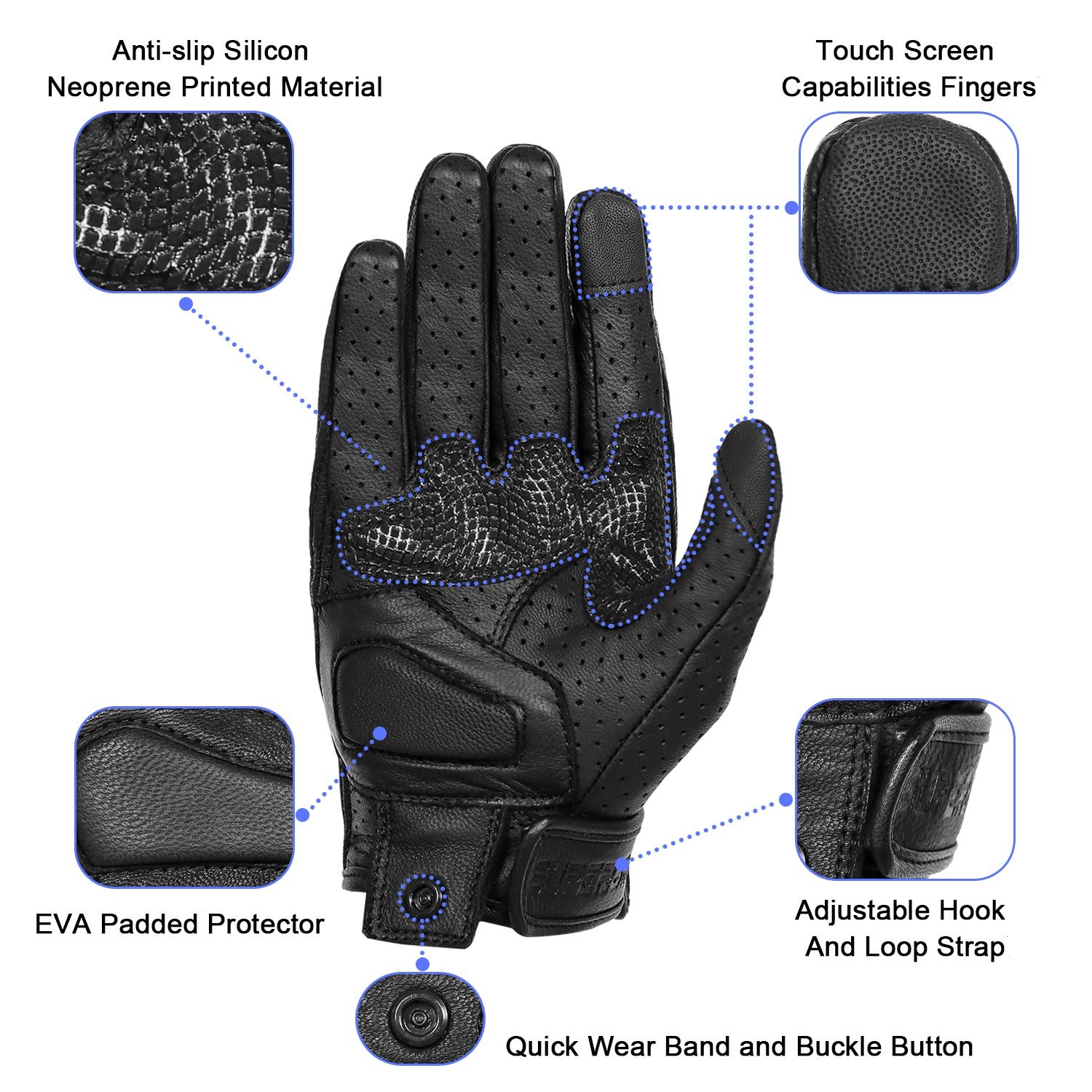 Updated Breathable Leather Motorcycle Gloves with Knuckle Armored Motorbike Gloves for Men (Updated,Perforated, XL)