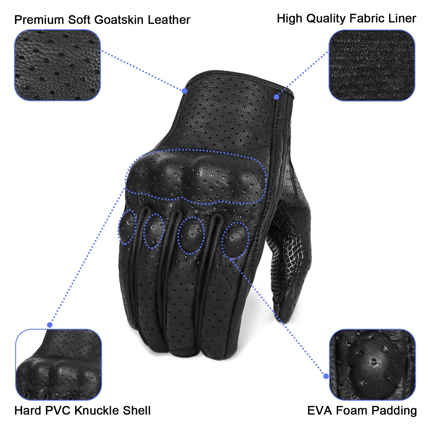 Updated Breathable Leather Motorcycle Gloves with Knuckle Armored Motorbike Gloves for Men (Updated,Perforated, XL)