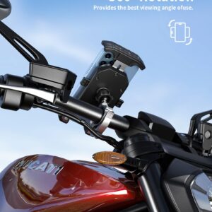 Kewig Motorcycle Phone Mount, Bike Phone Mount with Quick Install Handlebar Clamp, Scooter ATV Motorcycle Cell Phone Holder Cradle with Aluminum Alloy Sturdy Mounting Base, Fit for 4-7" Phones