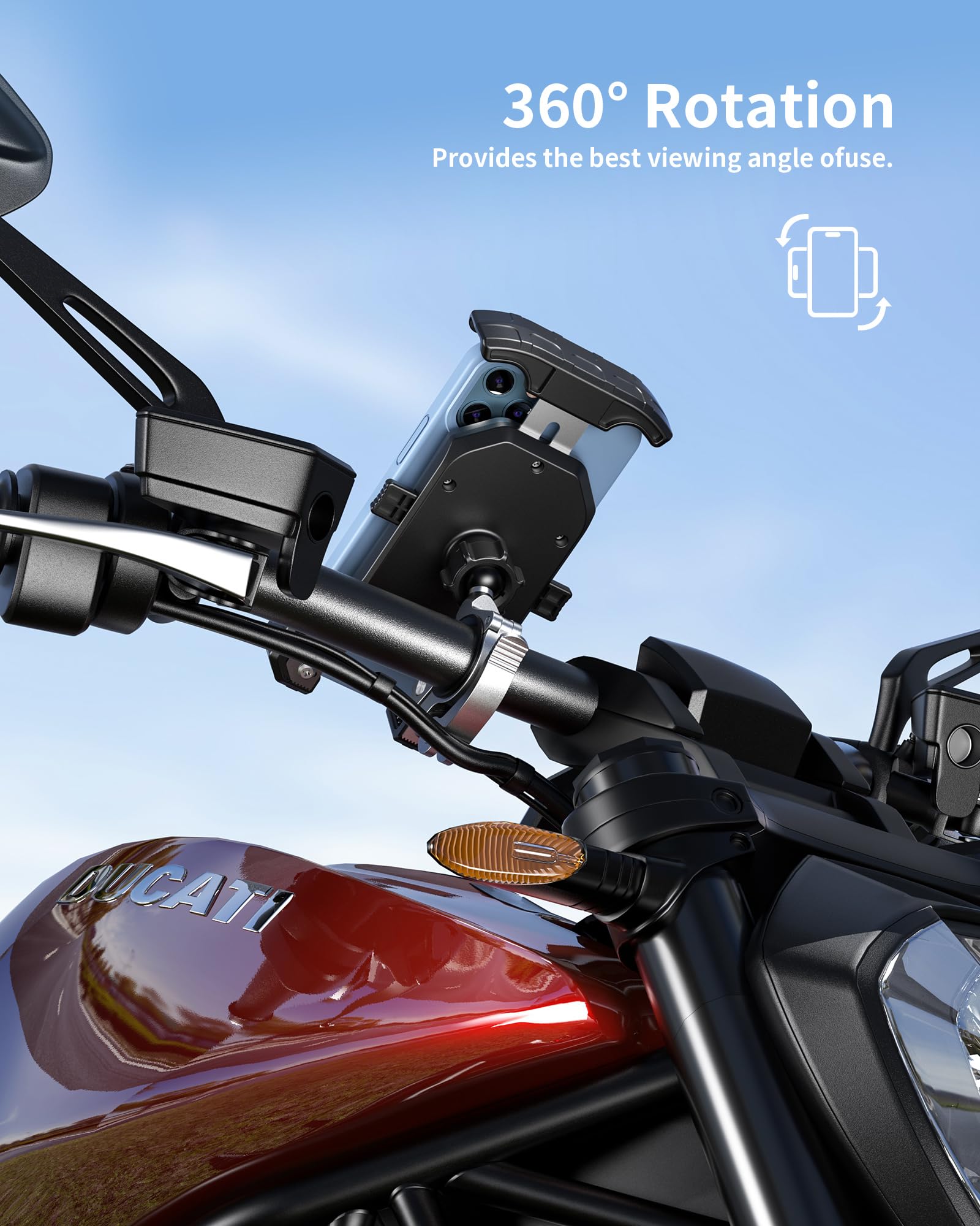 Kewig Motorcycle Phone Mount, Bike Phone Mount with Quick Install Handlebar Clamp, Scooter ATV Motorcycle Cell Phone Holder Cradle with Aluminum Alloy Sturdy Mounting Base, Fit for 4-7" Phones