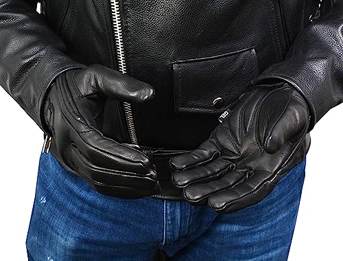 Milwaukee Leather Men's Black Leather ‘Reflective Skull’ Motorcycle Hand Gloves W/Gel Padded Palm MG7570 - Large