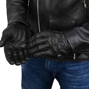 Milwaukee Leather Men's Black Leather ‘Reflective Skull’ Motorcycle Hand Gloves W/Gel Padded Palm MG7570 - Large