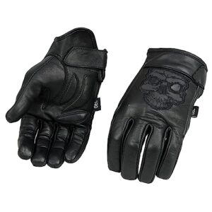 Milwaukee Leather Men's Black Leather ‘Reflective Skull’ Motorcycle Hand Gloves W/Gel Padded Palm MG7570 - Large