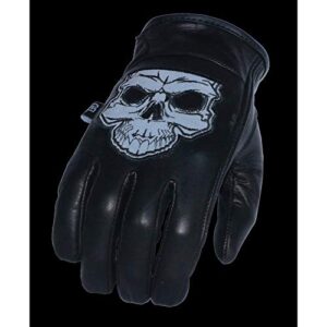 Milwaukee Leather Men's Black Leather ‘Reflective Skull’ Motorcycle Hand Gloves W/Gel Padded Palm MG7570 - Large