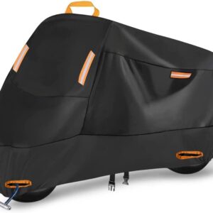 300D Heavy Duty Small Motorcycle Cover, Seceles All Season Durable Waterproof Outdoor Protection Scooter Cover with Lock-Holes Storage Bag Fits up to 73 inch Bike (M: 75" x 33" x 39")