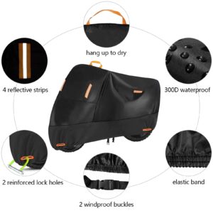 300D Heavy Duty Small Motorcycle Cover, Seceles All Season Durable Waterproof Outdoor Protection Scooter Cover with Lock-Holes Storage Bag Fits up to 73 inch Bike (M: 75" x 33" x 39")