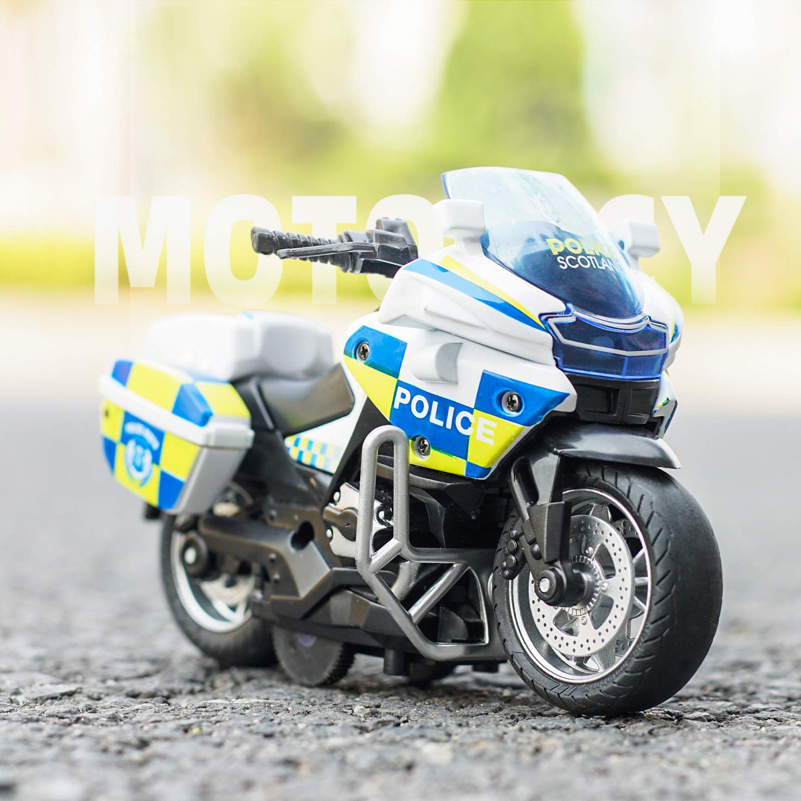 MING YING 66 Police Motorcycle Toy - Pull Back Toy Motorcycle with Sound and Light Toy,Toy Motorcycles for Boy,Toys for 3-9 Year Old Boys (White)