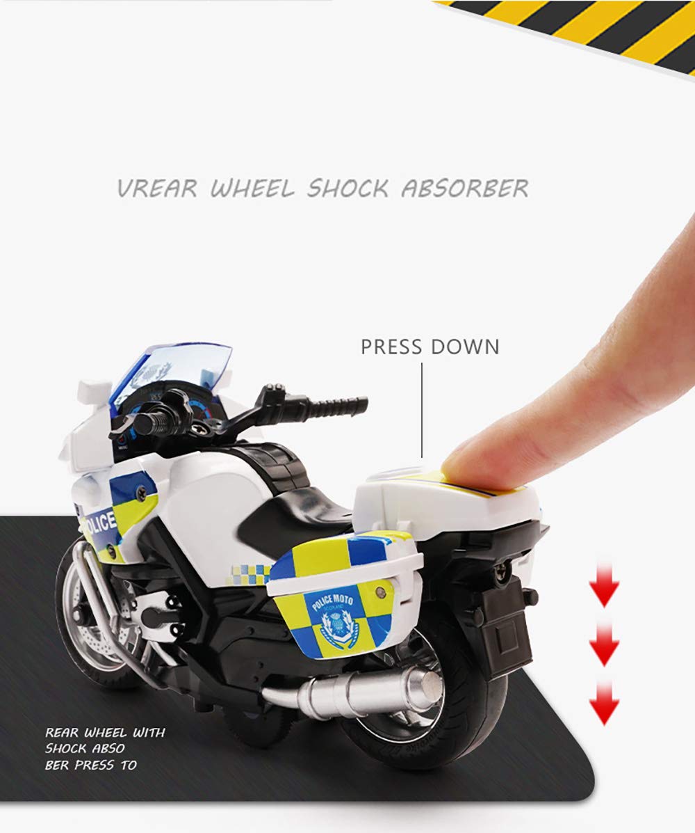 MING YING 66 Police Motorcycle Toy - Pull Back Toy Motorcycle with Sound and Light Toy,Toy Motorcycles for Boy,Toys for 3-9 Year Old Boys (White)