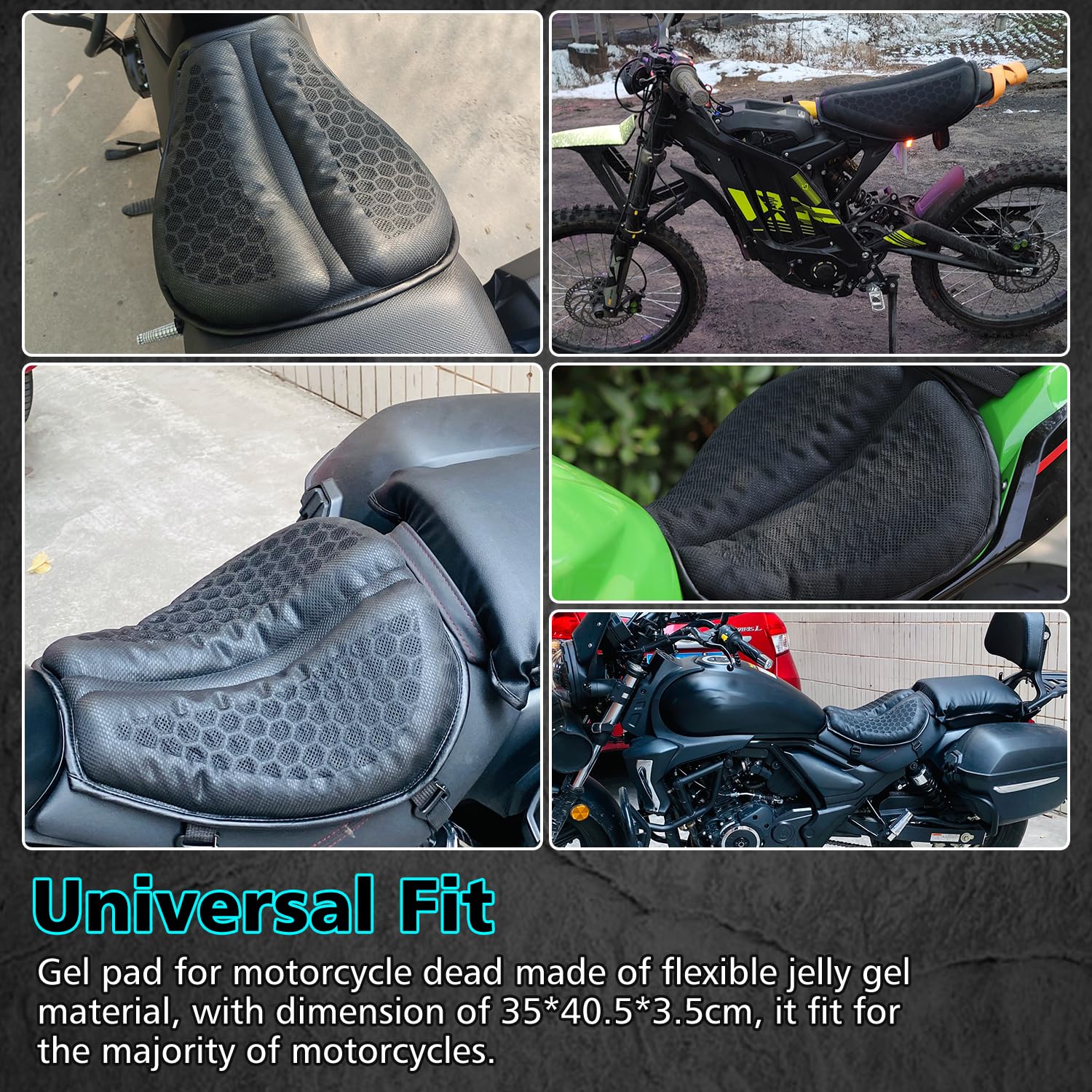 SUNPIE Motorcycle Gel Seat Pad- Universal 3D Honeycomb Motorcycle Seat Cover Breathable and Comfortable Large Seat Cushion Pad