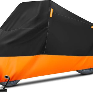 Puroma Motorcycle Cover, 105'' XXX-Large Heavy Duty Motorcycle Cover Waterproof Outdoor Indoor Scooter Shelter Protection with 4 Reflective Strips for Harley Davidson, Honda, Suzuki, Kawasaki, Yamaha