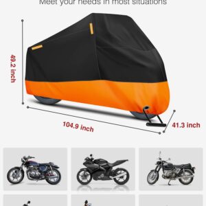 Puroma Motorcycle Cover, 105'' XXX-Large Heavy Duty Motorcycle Cover Waterproof Outdoor Indoor Scooter Shelter Protection with 4 Reflective Strips for Harley Davidson, Honda, Suzuki, Kawasaki, Yamaha