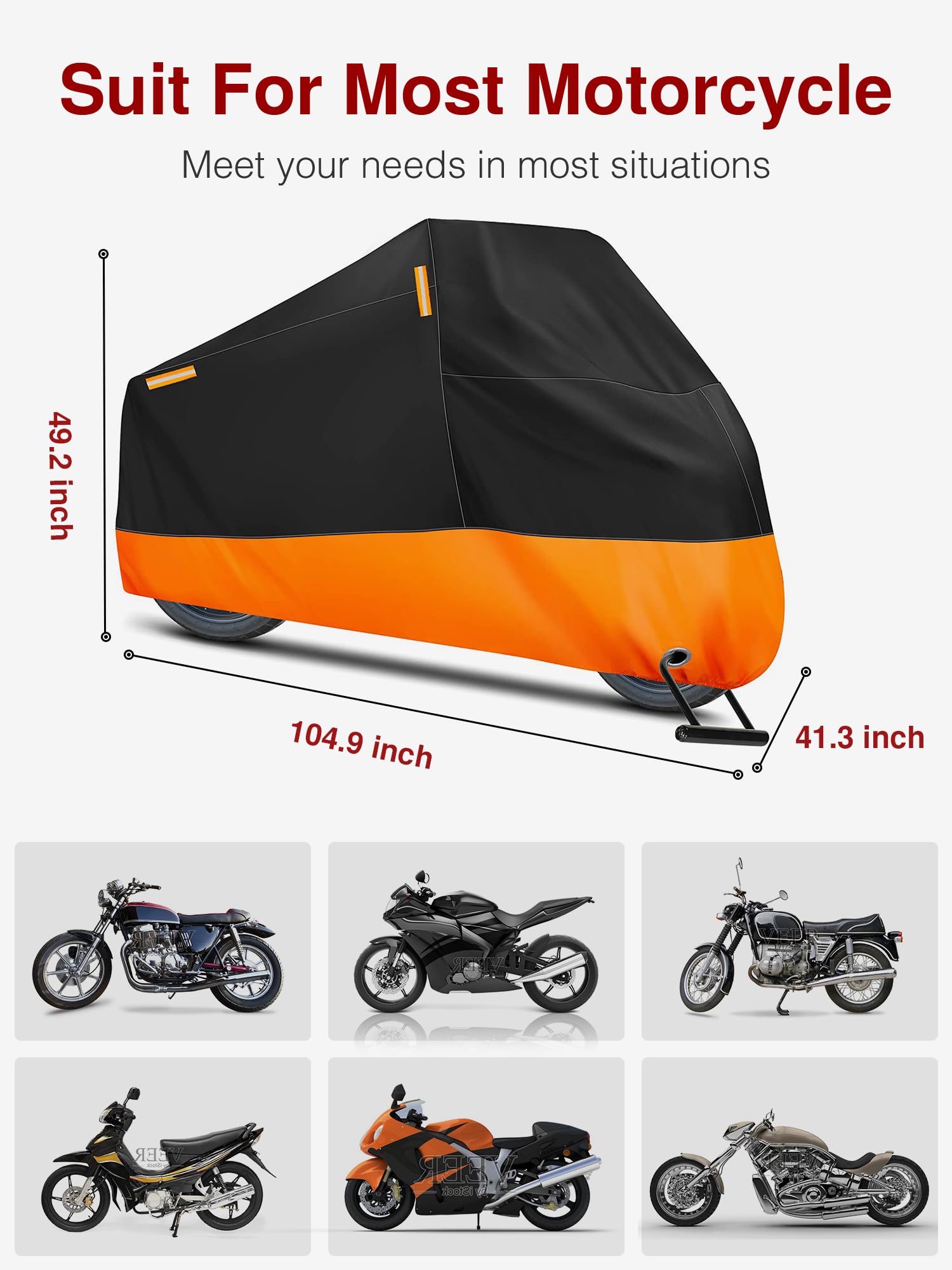 Puroma Motorcycle Cover, 105'' XXX-Large Heavy Duty Motorcycle Cover Waterproof Outdoor Indoor Scooter Shelter Protection with 4 Reflective Strips for Harley Davidson, Honda, Suzuki, Kawasaki, Yamaha