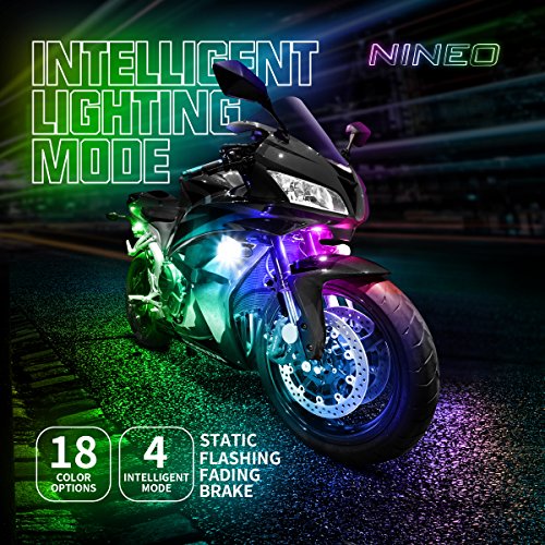 NINEO 8Pcs Motorcycle LED Light Kit with Brake Light, Motorcycle Underglow Lights with Remote Control Fit for Most Motorcycles Carts Trikes Cruiser Scooter ATV UTV - Pack of 8