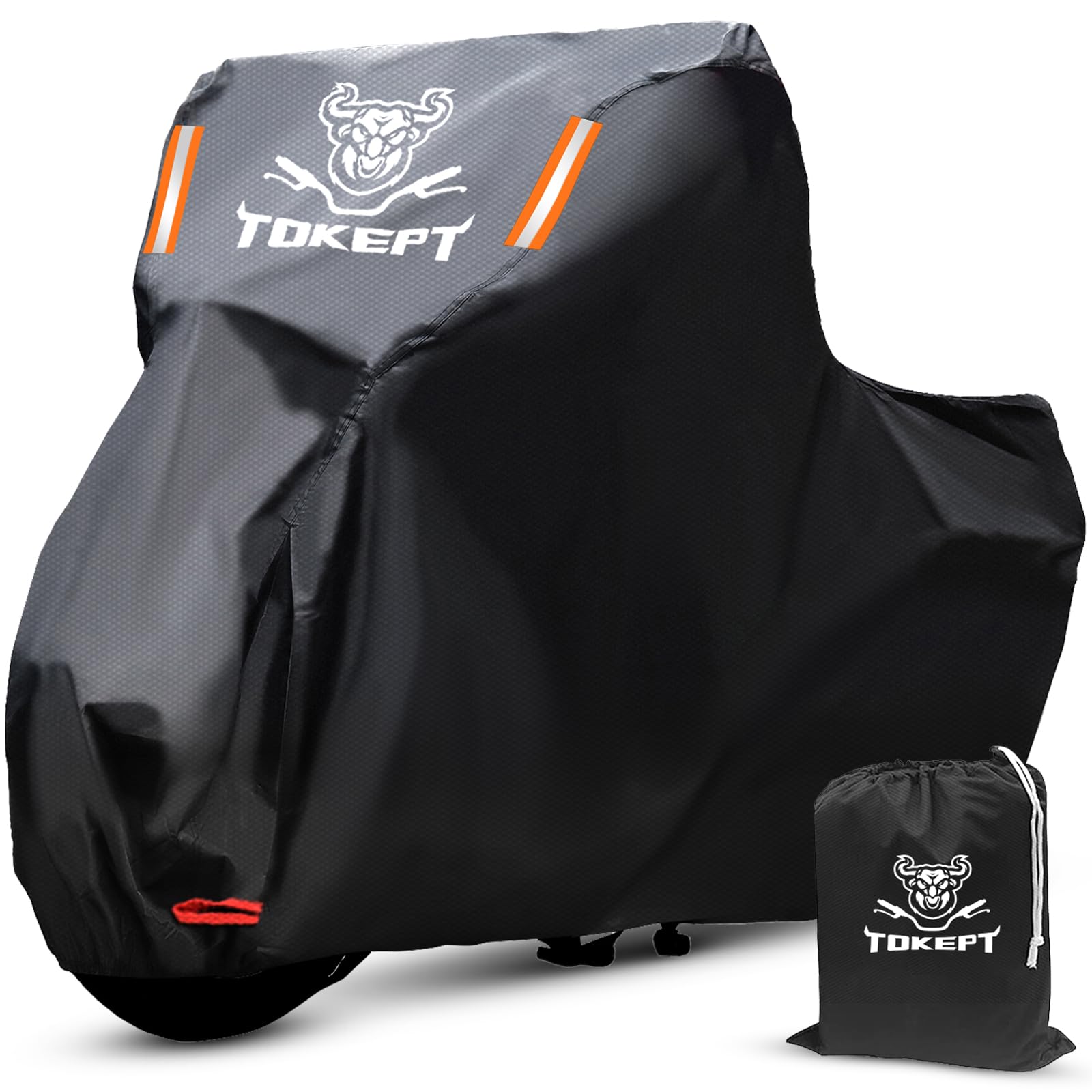 Tokept Black Motorcycle Cover, 210D Oxford Fabric All Weather Water Sun Protection, 116 inch Vehicle Cover for Harley Davidson Honda Suzuki Kawasaki Yamaha (XXXL)