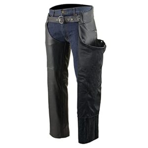 Milwaukee Leather Chaps for Men's Black Premium Leather- Classic Jean Style Pockets Motorcycle Riders Chap- LKM5781 - X-Large