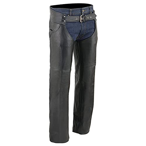 Milwaukee Leather Chaps for Men's Black Premium Leather- Classic Jean Style Pockets Motorcycle Riders Chap- LKM5781 - X-Large