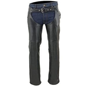 Milwaukee Leather Chaps for Men's Black Premium Leather- Classic Jean Style Pockets Motorcycle Riders Chap- LKM5781 - X-Large