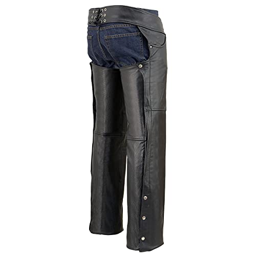 Milwaukee Leather Chaps for Men's Black Premium Leather- Classic Jean Style Pockets Motorcycle Riders Chap- LKM5781 - X-Large