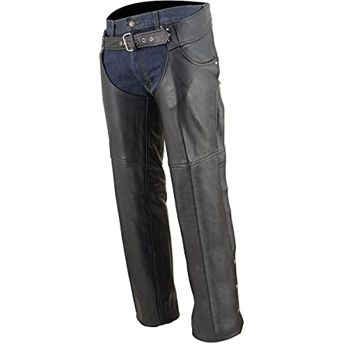 Milwaukee Leather Chaps for Men's Black Premium Leather- Classic Jean Style Pockets Motorcycle Riders Chap- LKM5781 - X-Large