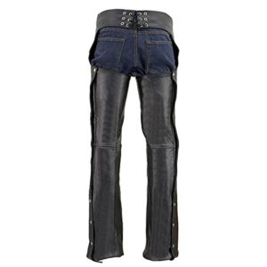 Milwaukee Leather Chaps for Men's Black Premium Leather- Classic Jean Style Pockets Motorcycle Riders Chap- LKM5781 - X-Large